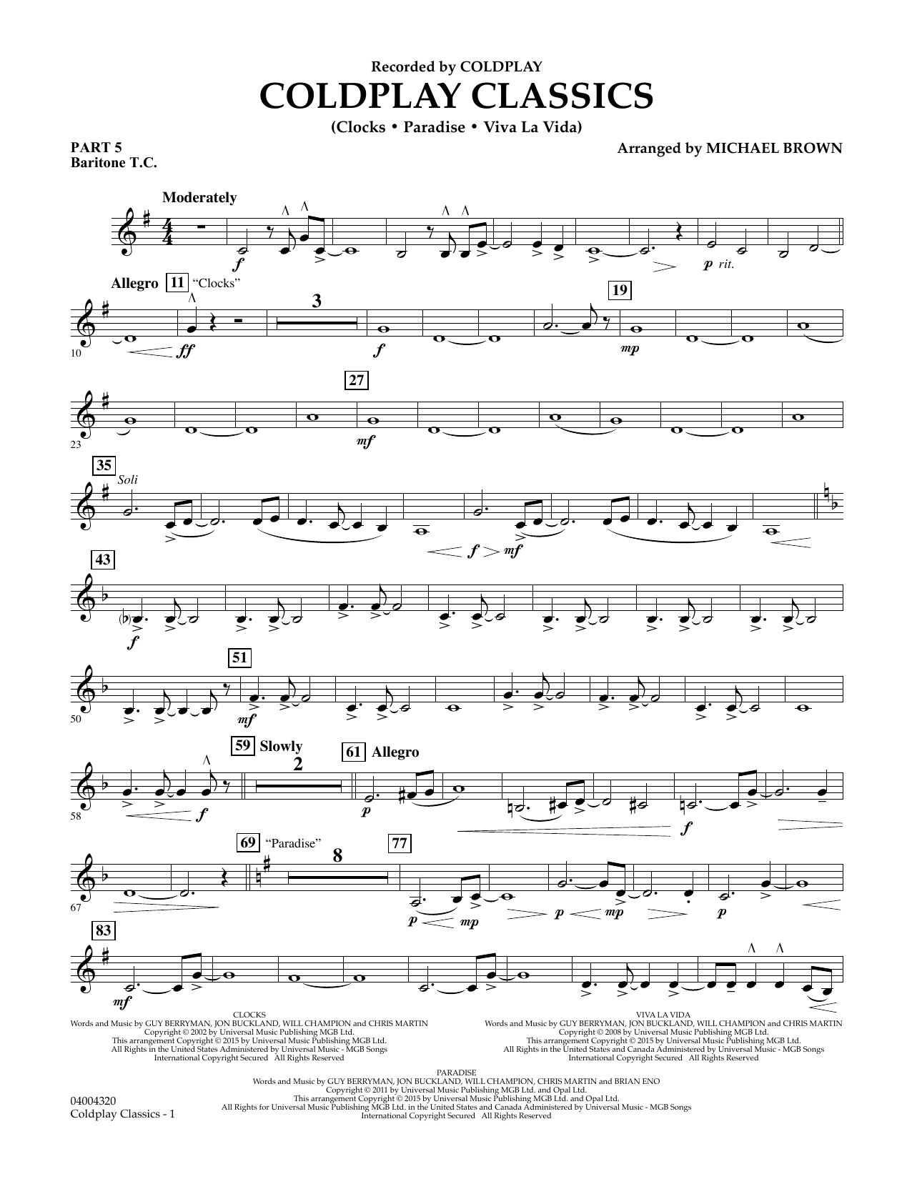 Michael Brown Coldplay Classics - Pt.5 - Baritone T.C. sheet music notes and chords. Download Printable PDF.
