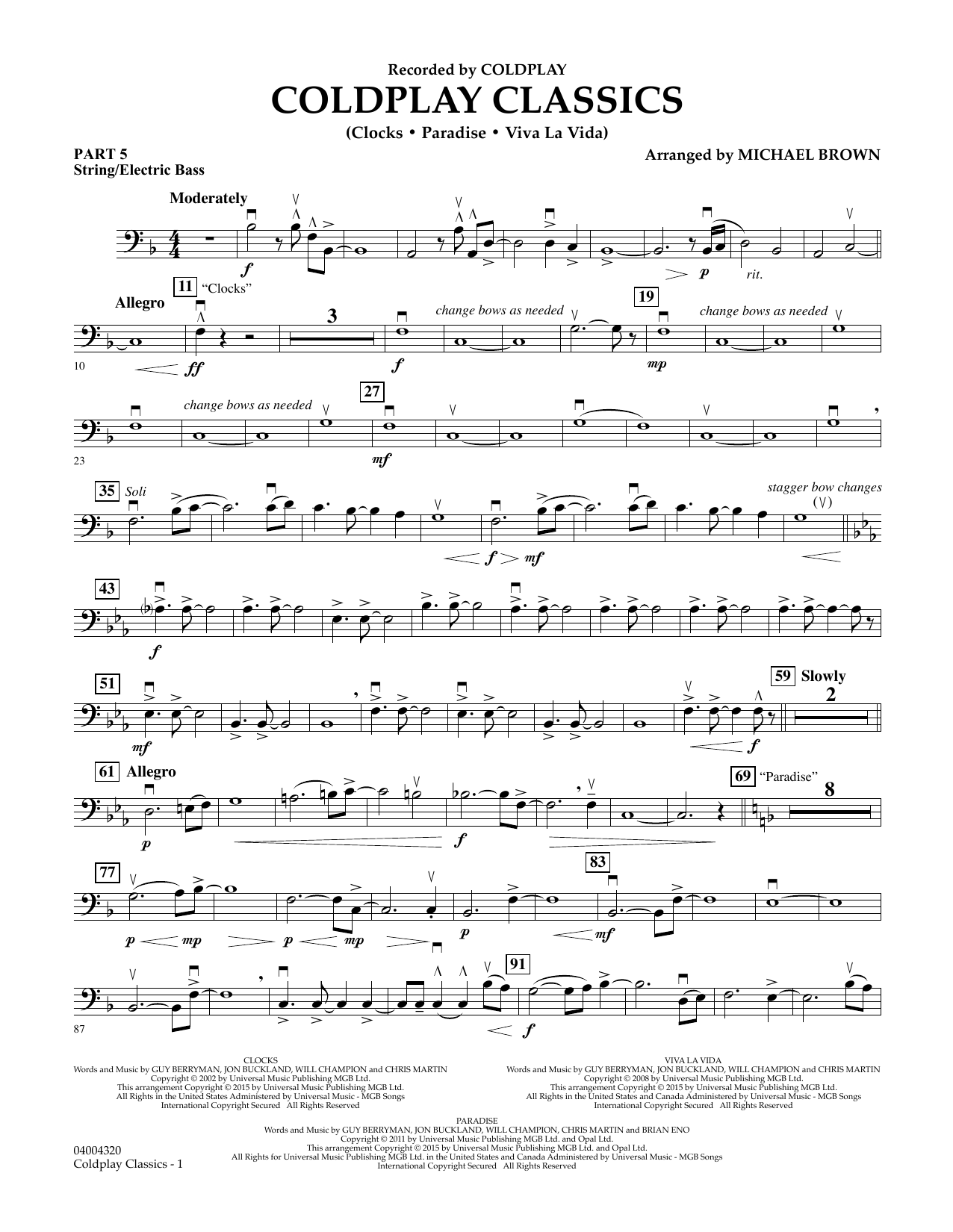 Michael Brown Coldplay Classics - Pt.5 - String/Electric Bass sheet music notes and chords. Download Printable PDF.