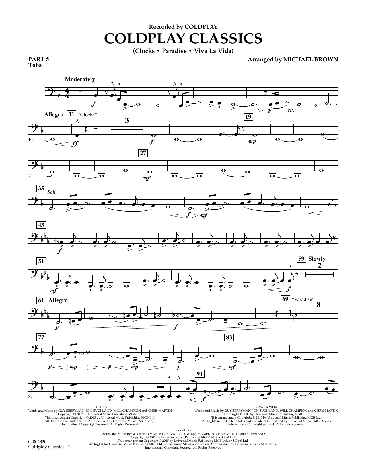 Michael Brown Coldplay Classics - Pt.5 - Tuba sheet music notes and chords. Download Printable PDF.