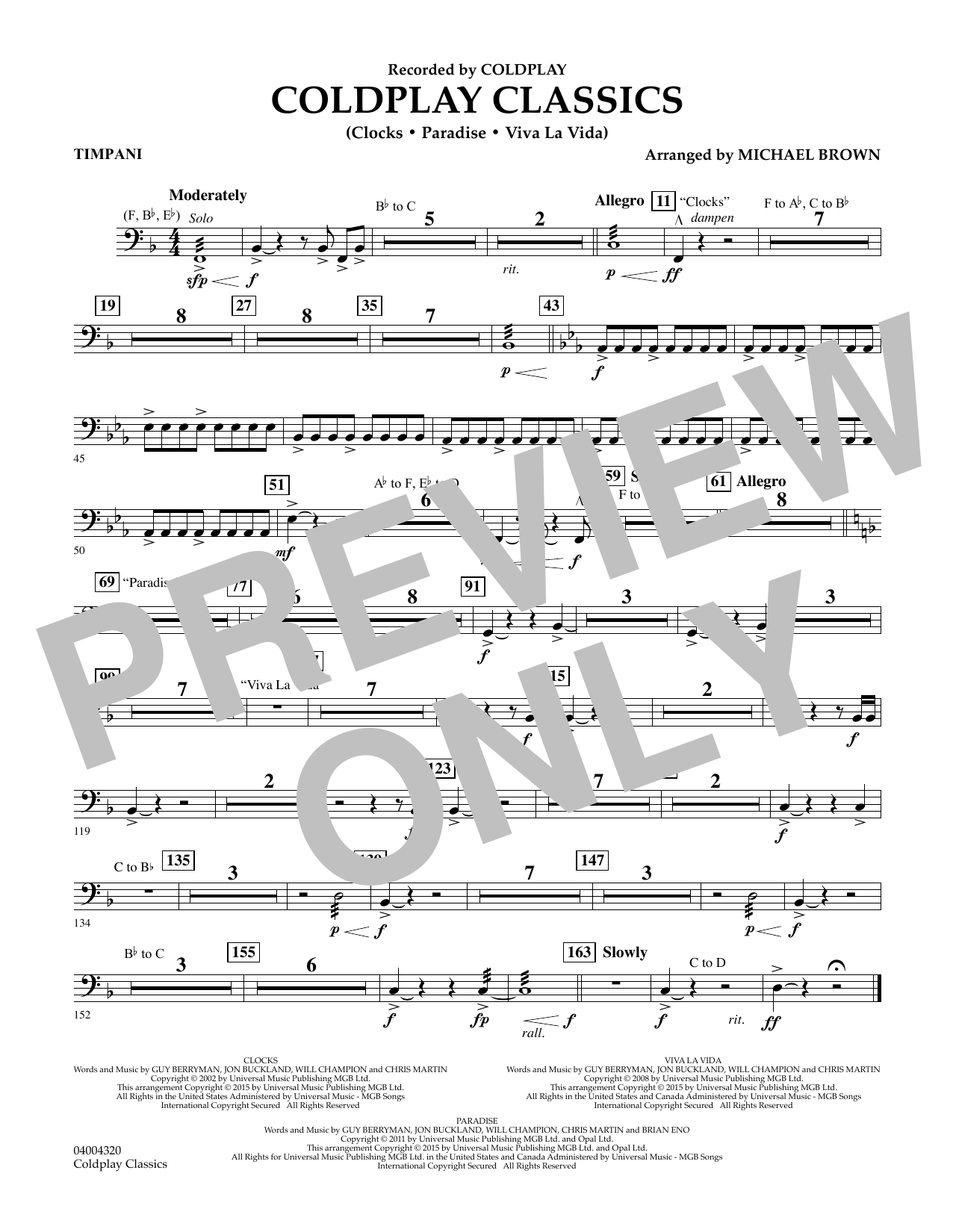 Michael Brown Coldplay Classics - Timpani sheet music notes and chords. Download Printable PDF.
