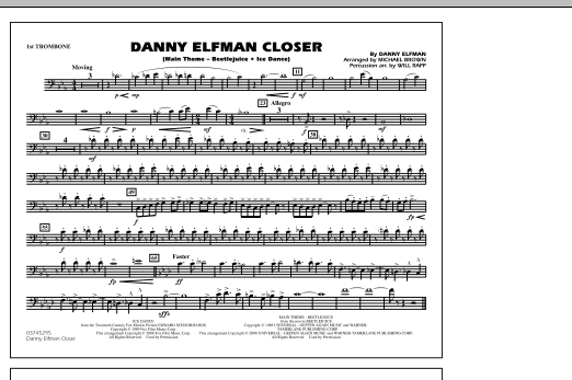 Michael Brown Danny Elfman Closer - 1st Trombone sheet music notes and chords. Download Printable PDF.