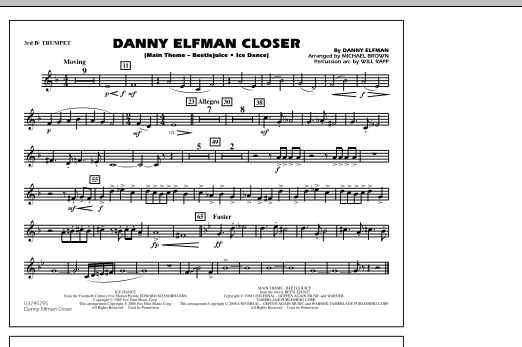 Michael Brown Danny Elfman Closer - 3rd Bb Trumpet sheet music notes and chords. Download Printable PDF.