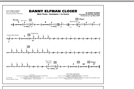 Michael Brown Danny Elfman Closer - Aux Percussion sheet music notes and chords. Download Printable PDF.