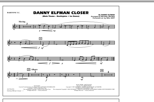 Michael Brown Danny Elfman Closer - Baritone T.C. sheet music notes and chords. Download Printable PDF.