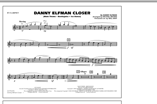 Michael Brown Danny Elfman Closer - Bb Clarinet sheet music notes and chords. Download Printable PDF.