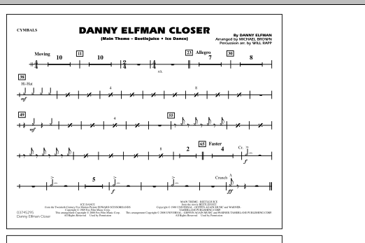 Michael Brown Danny Elfman Closer - Cymbals sheet music notes and chords. Download Printable PDF.