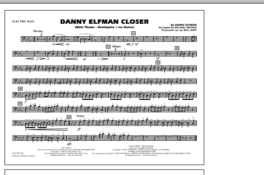 Michael Brown Danny Elfman Closer - Electric Bass sheet music notes and chords. Download Printable PDF.
