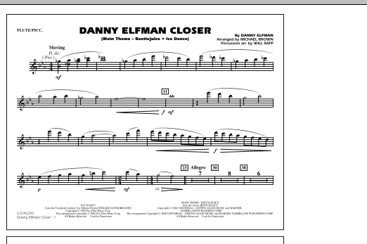 Michael Brown Danny Elfman Closer - Flute/Piccolo sheet music notes and chords. Download Printable PDF.