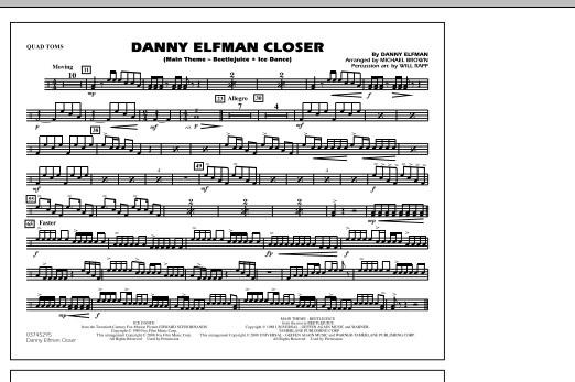 Michael Brown Danny Elfman Closer - Quad Toms sheet music notes and chords. Download Printable PDF.