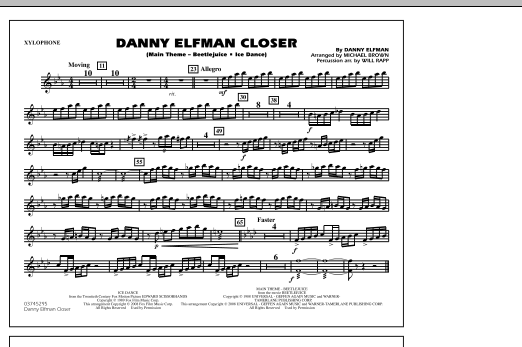 Michael Brown Danny Elfman Closer - Xylophone sheet music notes and chords. Download Printable PDF.
