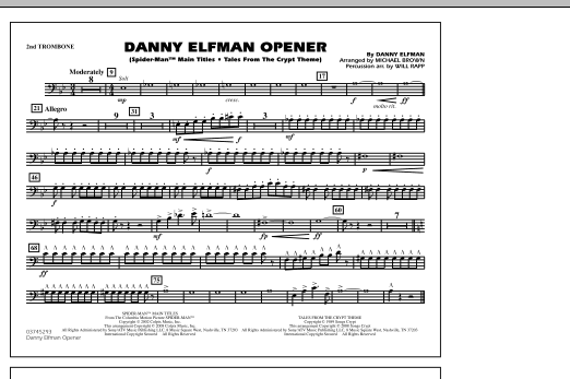 Michael Brown Danny Elfman Opener - 2nd Trombone sheet music notes and chords. Download Printable PDF.