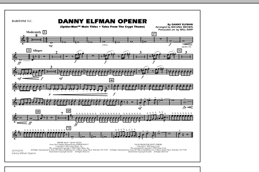 Michael Brown Danny Elfman Opener - Baritone T.C. sheet music notes and chords. Download Printable PDF.