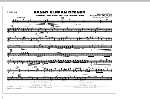 Michael Brown Danny Elfman Opener - Eb Alto Sax sheet music notes and chords. Download Printable PDF.