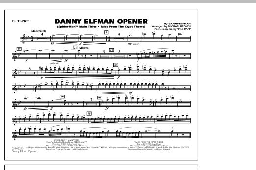 Michael Brown Danny Elfman Opener - Flute/Piccolo sheet music notes and chords. Download Printable PDF.