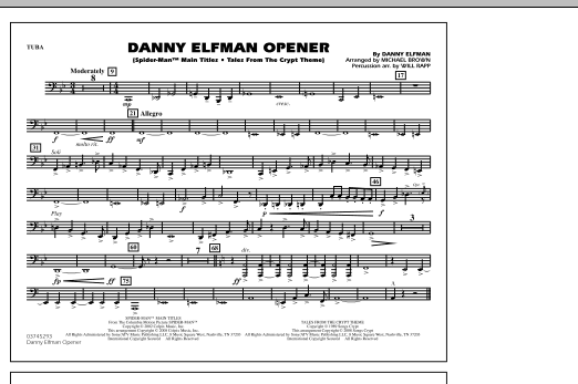 Michael Brown Danny Elfman Opener - Tuba sheet music notes and chords. Download Printable PDF.