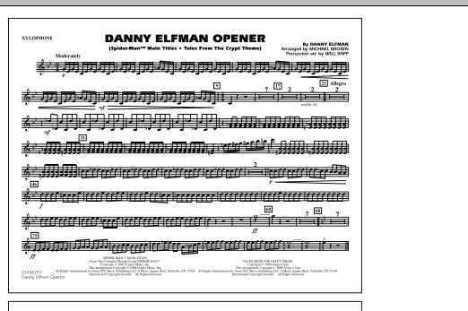 Michael Brown Danny Elfman Opener - Xylophone sheet music notes and chords. Download Printable PDF.