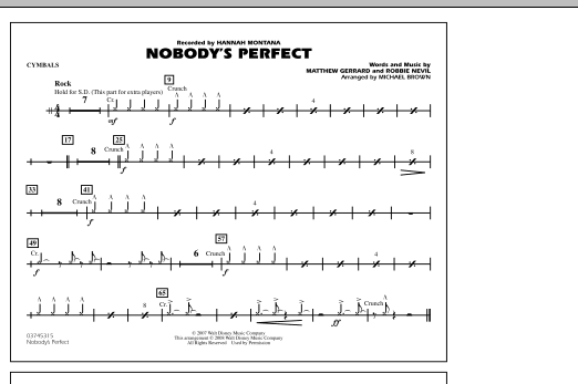 Michael Brown Nobody's Perfect - Cymbals sheet music notes and chords. Download Printable PDF.