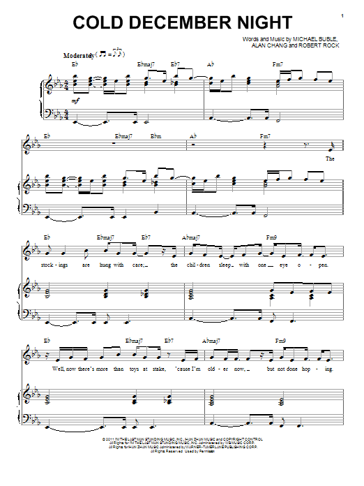 Michael Bublé Cold December Night sheet music notes and chords. Download Printable PDF.