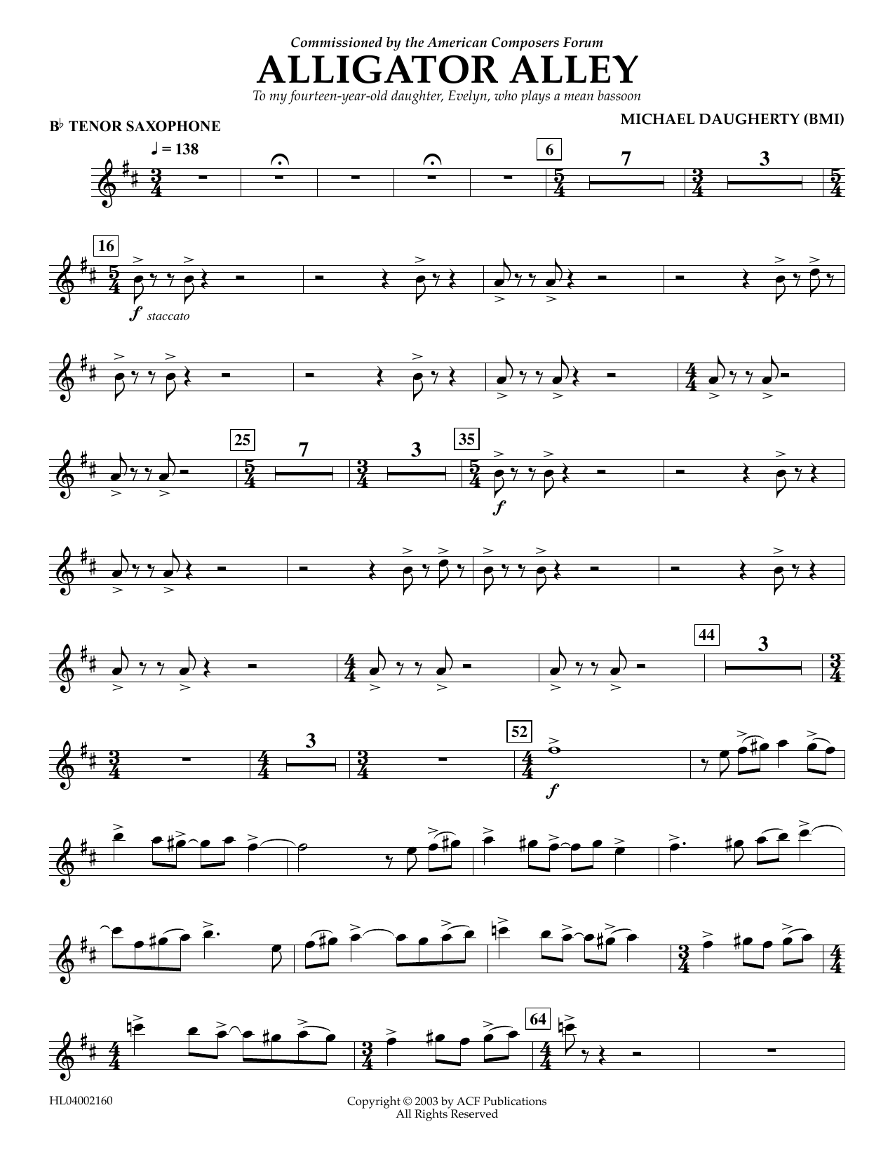 Michael Daugherty Alligator Alley - Bb Tenor Saxophone sheet music notes and chords arranged for Concert Band