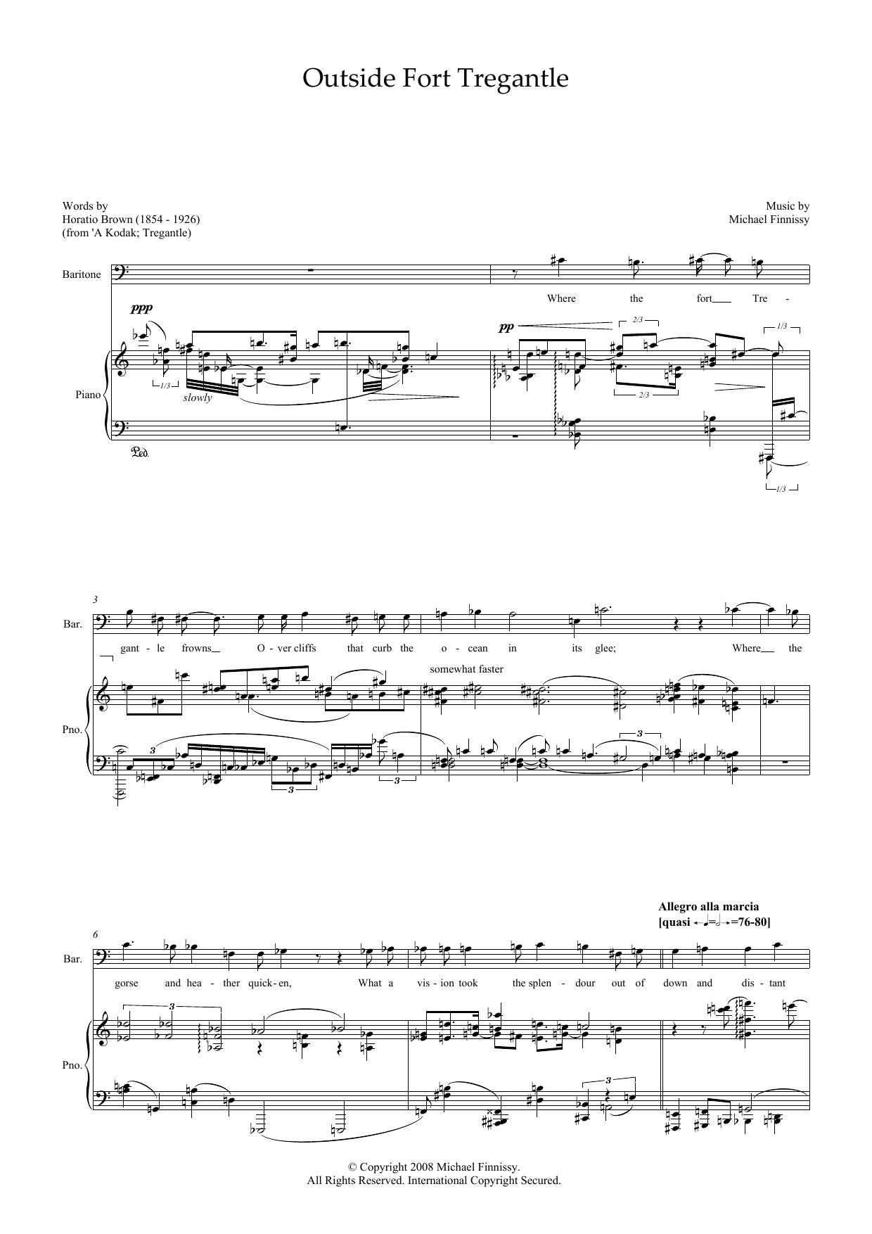 Michael Finnissy Outside Fort Tregantle (for baritone and piano) sheet music notes and chords arranged for Piano & Vocal