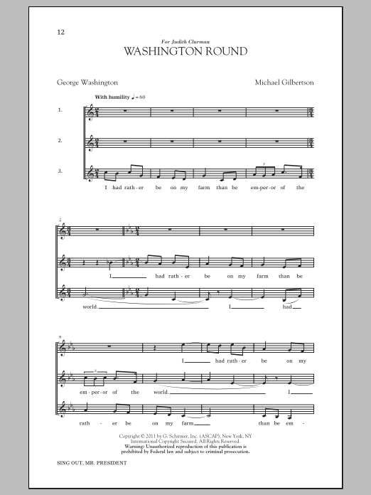 Michael Gilbertson Washington Round sheet music notes and chords arranged for 3-Part Mixed Choir