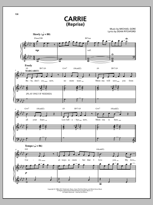 Michael Gore Carrie (Reprise) (from Carrie The Musical) sheet music notes and chords arranged for Piano & Vocal