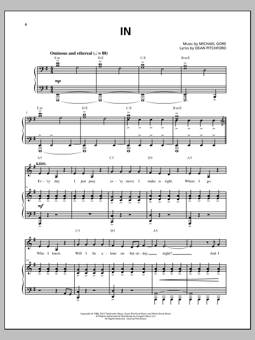Michael Gore In (from Carrie The Musical) sheet music notes and chords arranged for Piano & Vocal