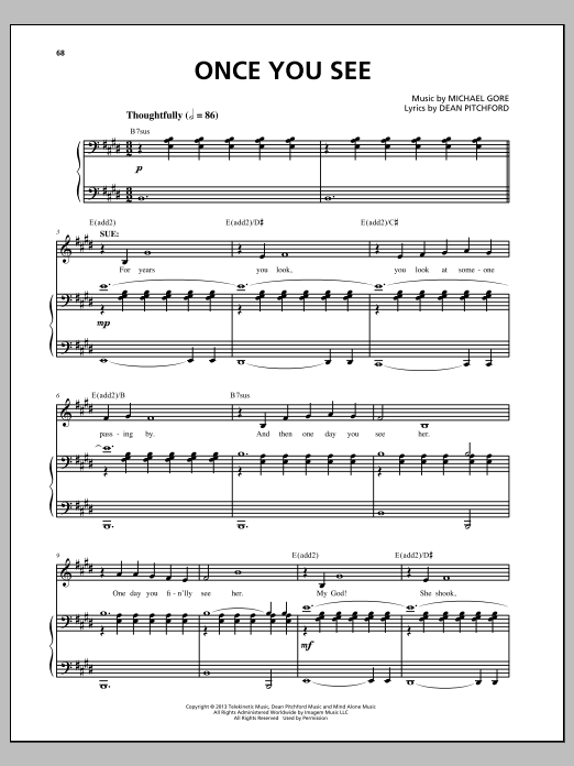 Michael Gore Once You See (from Carrie The Musical) sheet music notes and chords arranged for Piano & Vocal
