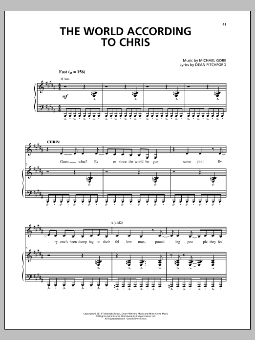 Michael Gore The World According To Chris (from Carrie The Musical) sheet music notes and chords arranged for Piano & Vocal