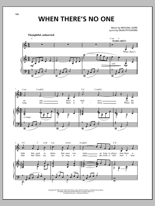 Michael Gore When There's No One (from Carrie The Musical) sheet music notes and chords arranged for Piano & Vocal