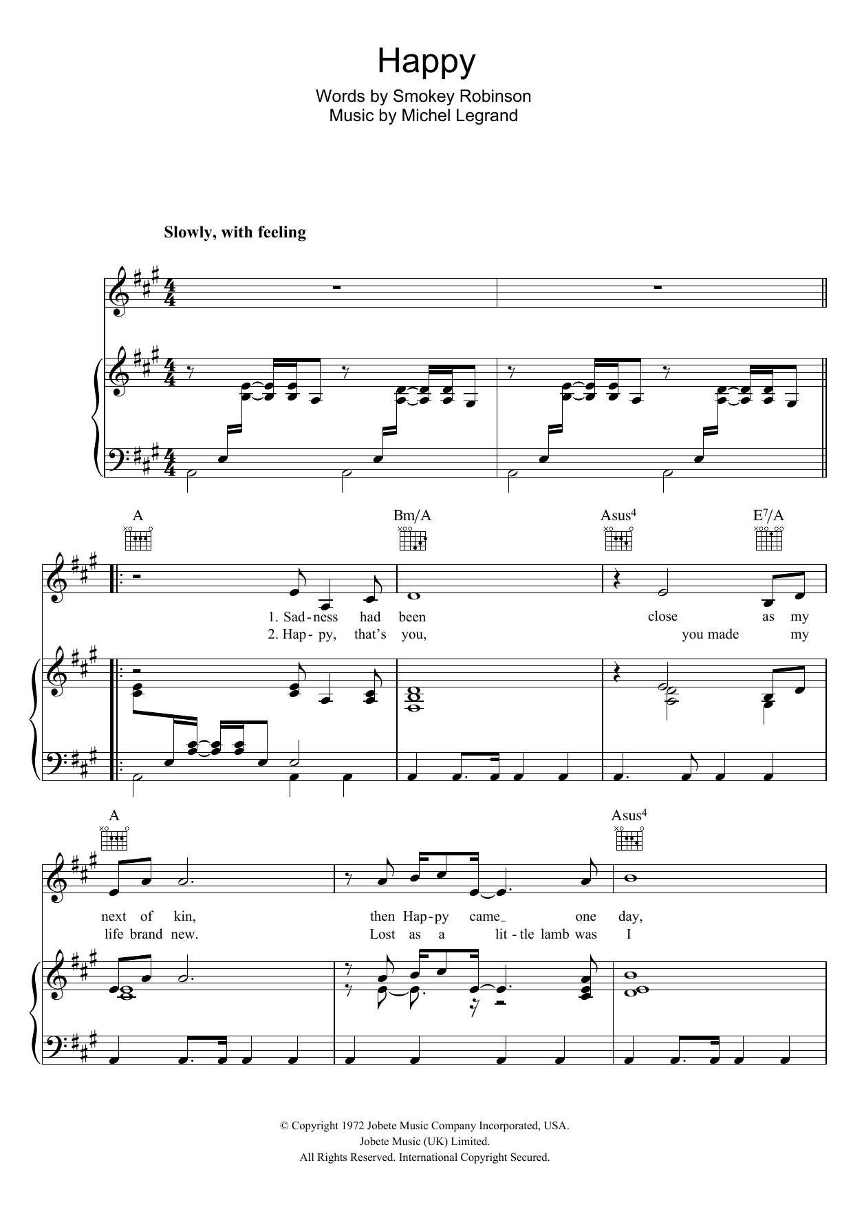 Michael Jackson Happy sheet music notes and chords arranged for Piano, Vocal & Guitar Chords