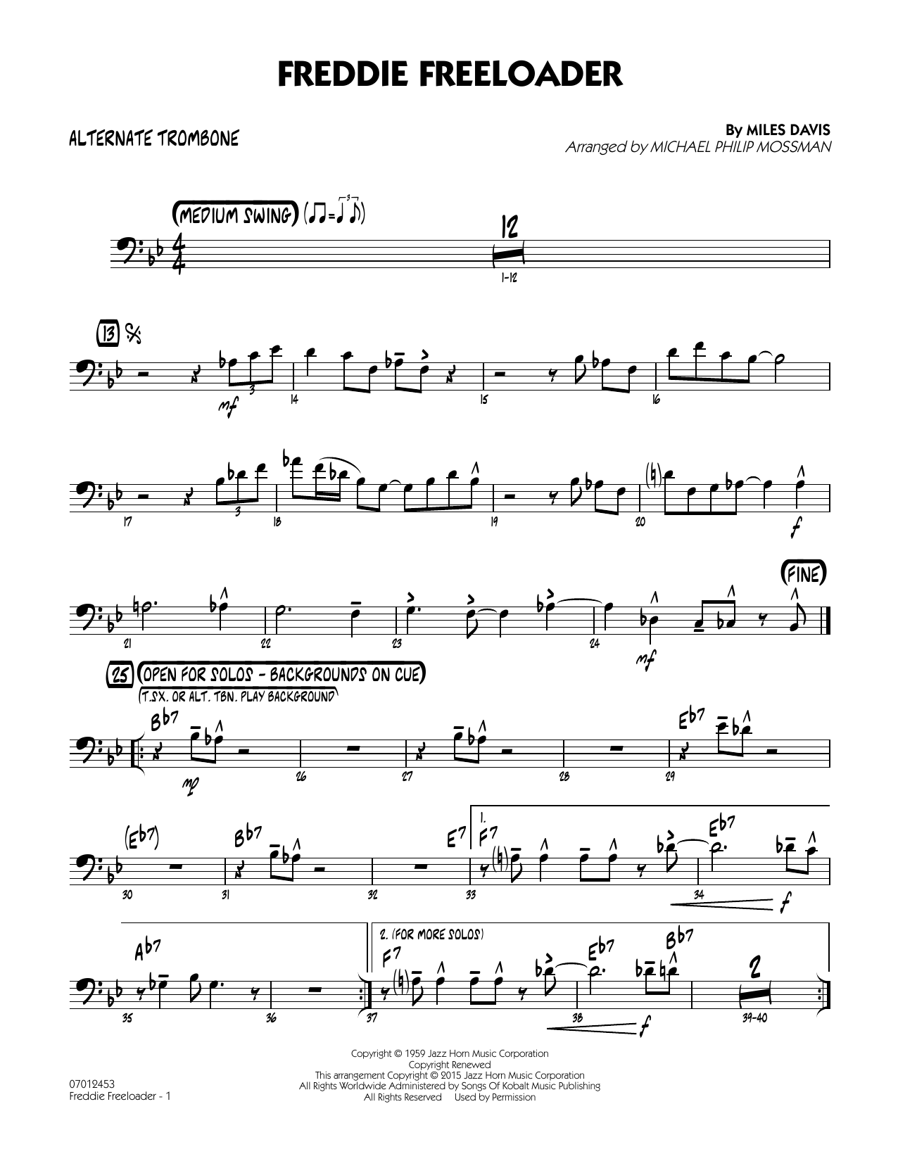 Michael Philip Mossman Freddie Freeloader - Alternate Trombone sheet music notes and chords. Download Printable PDF.