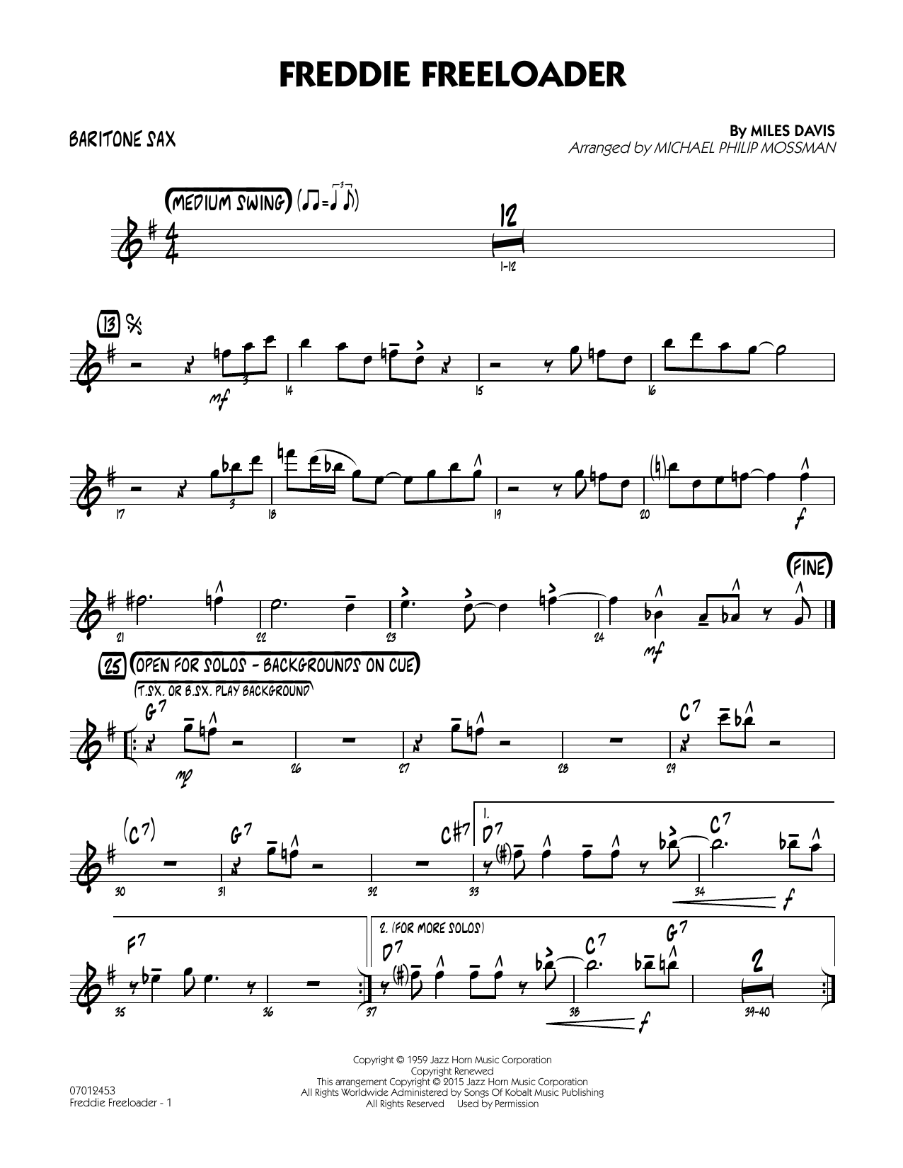 Michael Philip Mossman Freddie Freeloader - Baritone Sax sheet music notes and chords. Download Printable PDF.