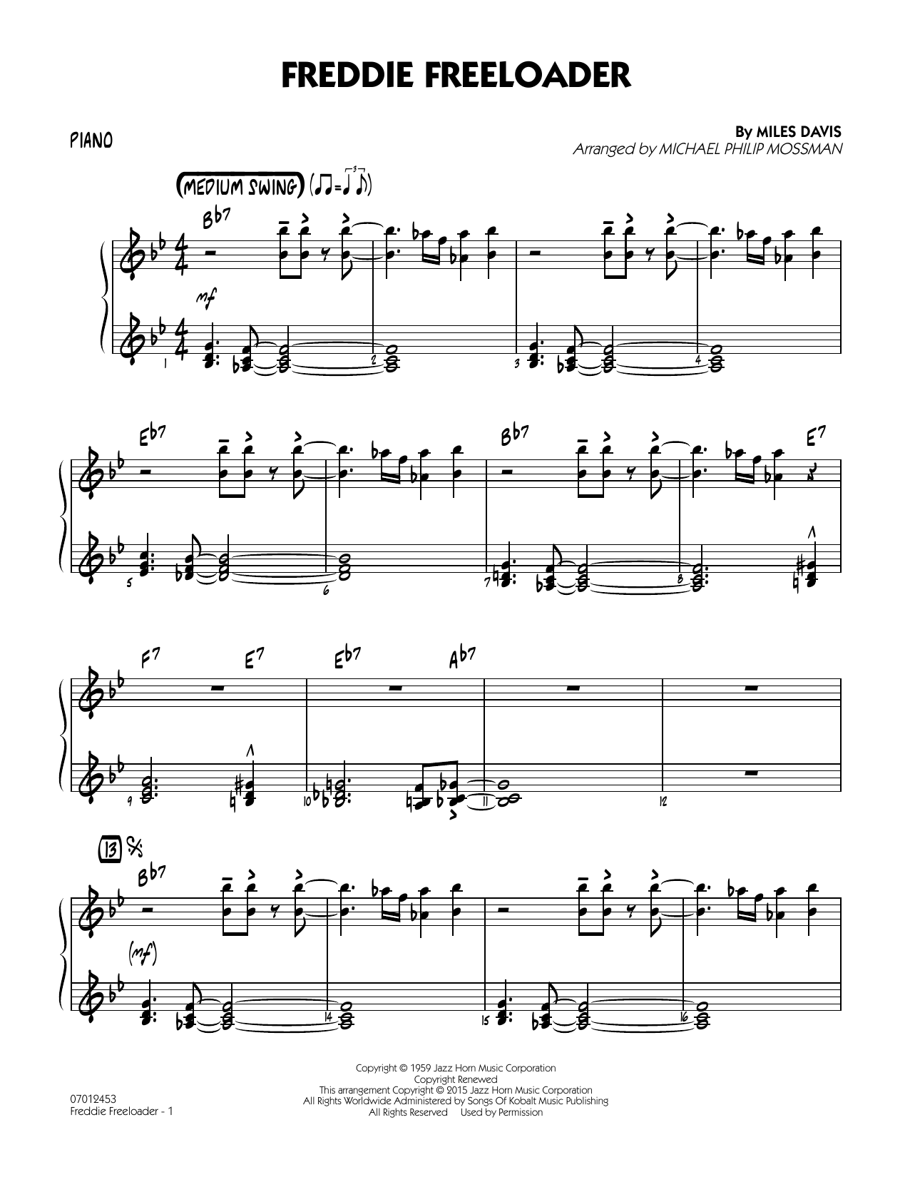 Michael Philip Mossman Freddie Freeloader - Piano sheet music notes and chords. Download Printable PDF.