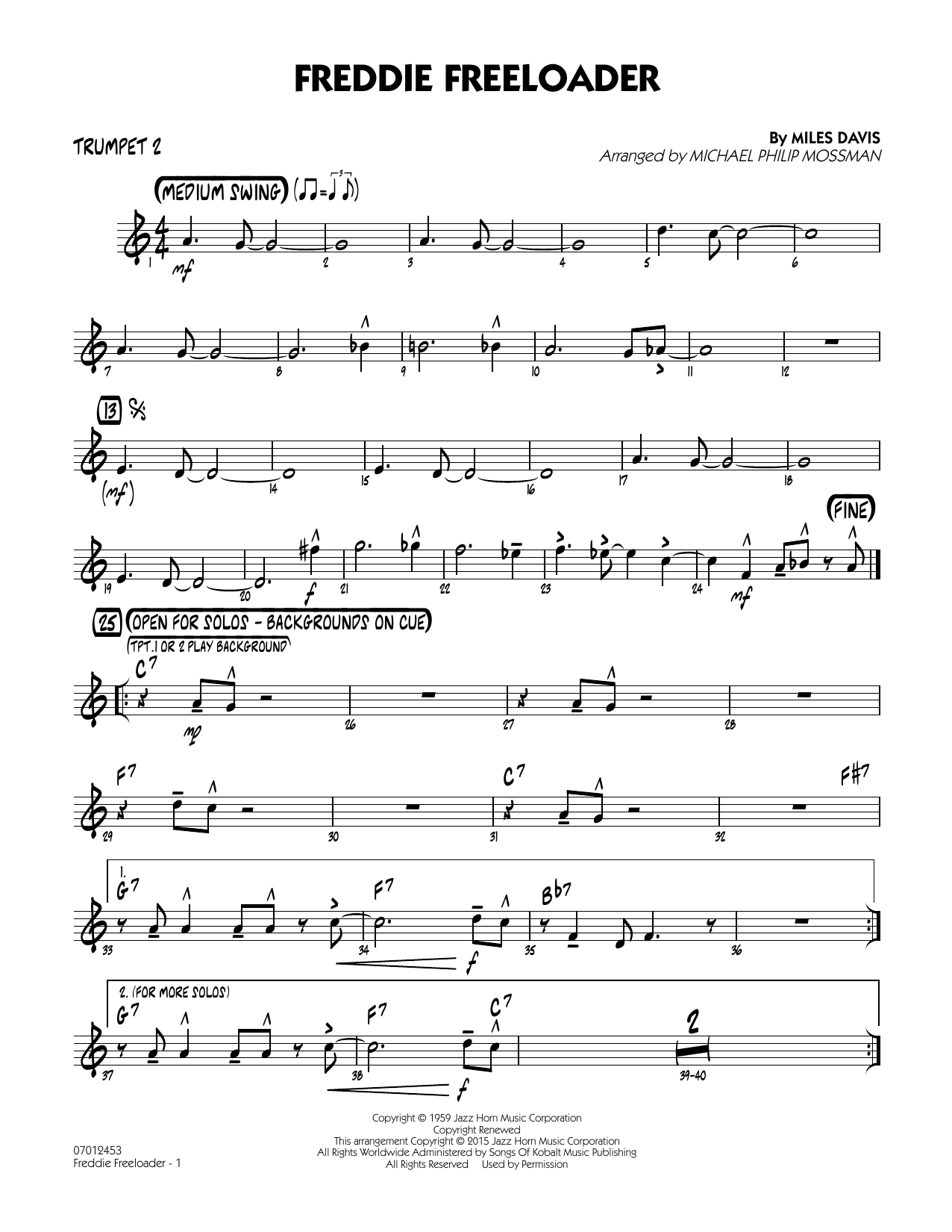 Michael Philip Mossman Freddie Freeloader - Trumpet 2 sheet music notes and chords. Download Printable PDF.