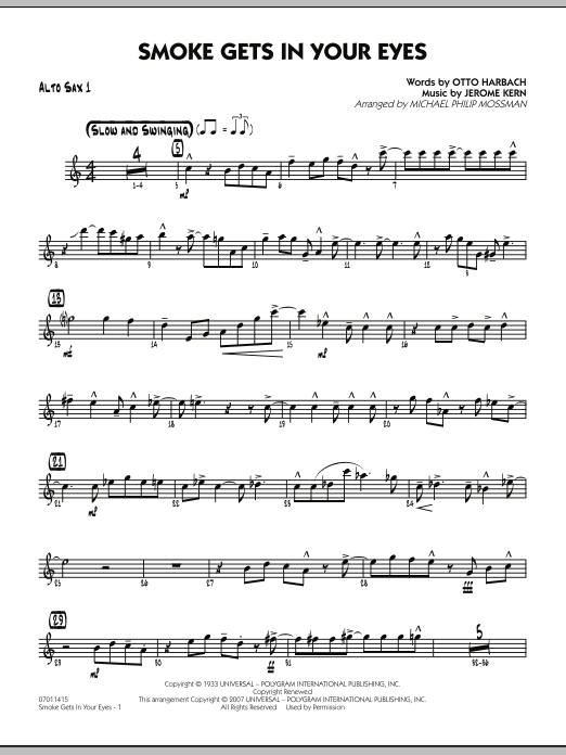 Michael Philip Mossman Smoke Gets In Your Eyes - Alto Sax 1 sheet music notes and chords. Download Printable PDF.