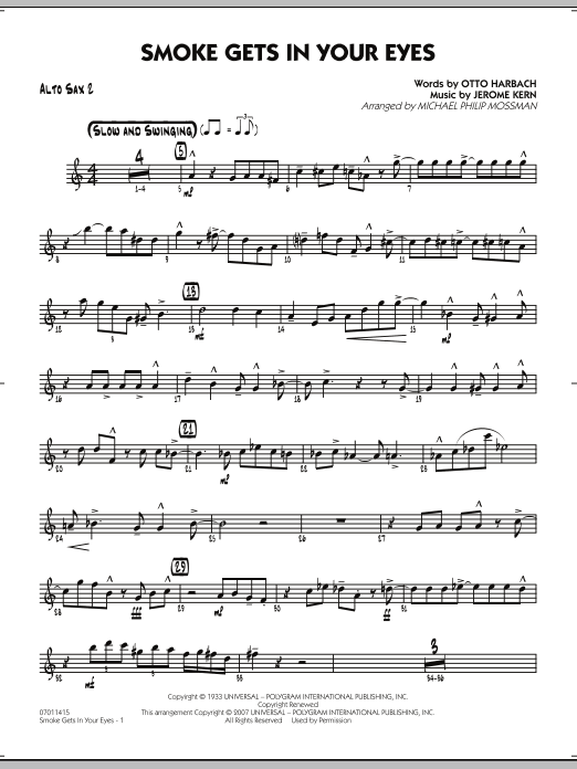 Michael Philip Mossman Smoke Gets In Your Eyes - Alto Sax 2 sheet music notes and chords. Download Printable PDF.