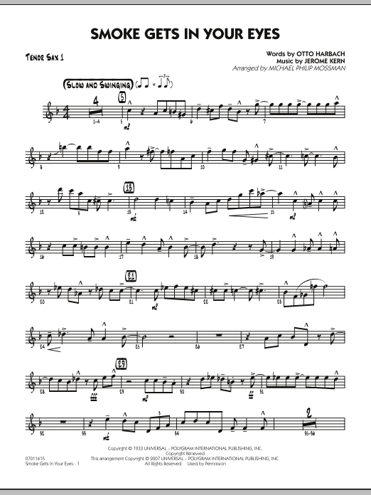 Michael Philip Mossman Smoke Gets In Your Eyes - Tenor Sax 1 sheet music notes and chords. Download Printable PDF.