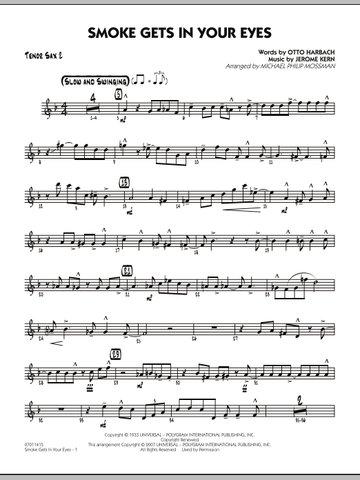 Michael Philip Mossman Smoke Gets In Your Eyes - Tenor Sax 2 sheet music notes and chords. Download Printable PDF.