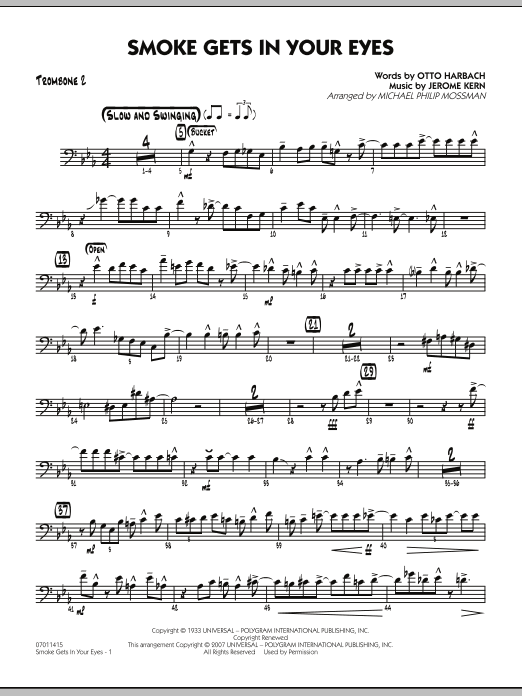 Michael Philip Mossman Smoke Gets In Your Eyes - Trombone 2 sheet music notes and chords. Download Printable PDF.