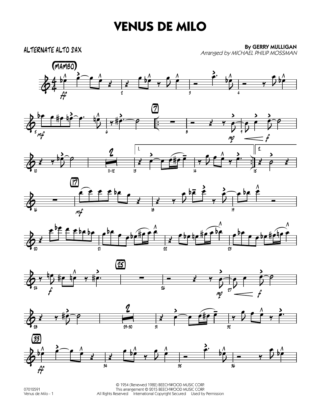Michael Philip Mossman Venus de Milo - Alternate Alto Sax sheet music notes and chords arranged for Jazz Ensemble