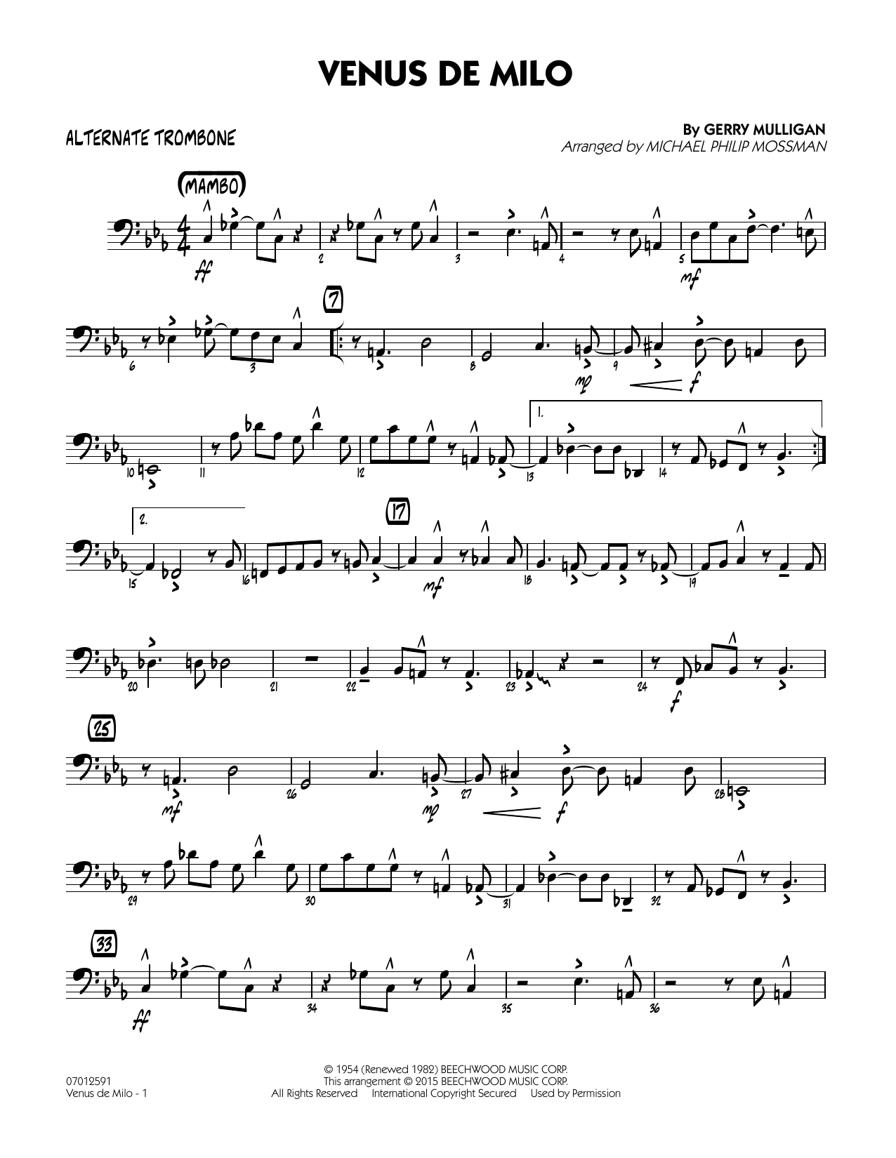 Michael Philip Mossman Venus de Milo - Alternate Trombone sheet music notes and chords arranged for Jazz Ensemble