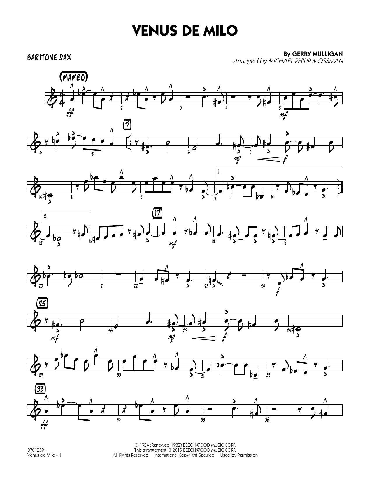 Michael Philip Mossman Venus de Milo - Baritone Sax sheet music notes and chords arranged for Jazz Ensemble