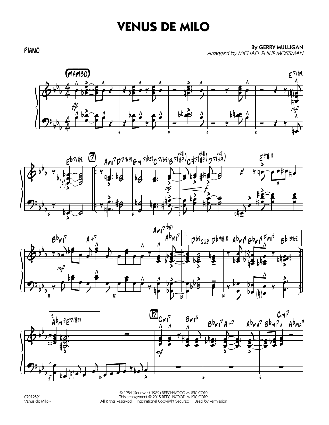 Michael Philip Mossman Venus de Milo - Piano sheet music notes and chords arranged for Jazz Ensemble