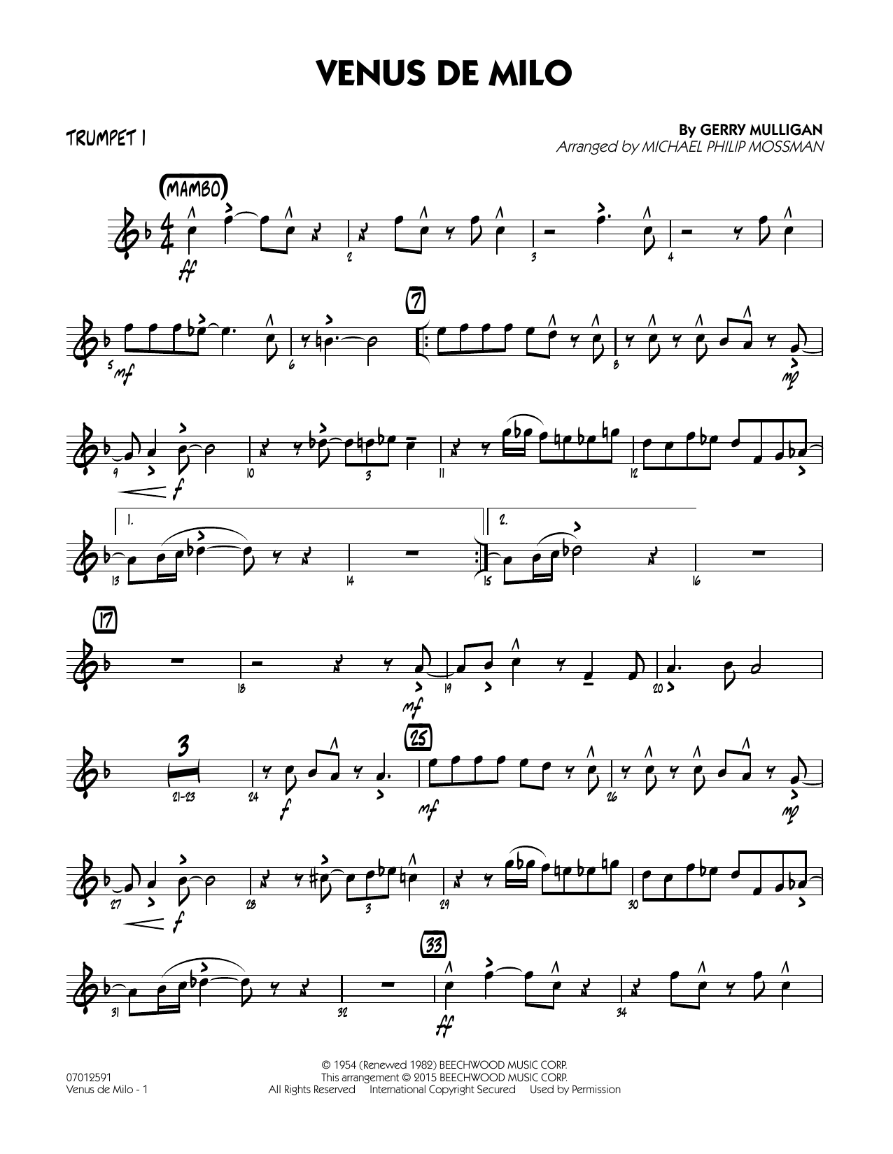Michael Philip Mossman Venus de Milo - Trumpet 1 sheet music notes and chords arranged for Jazz Ensemble