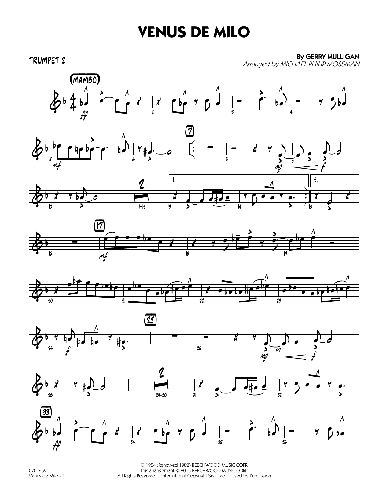 Michael Philip Mossman Venus de Milo - Trumpet 2 sheet music notes and chords arranged for Jazz Ensemble