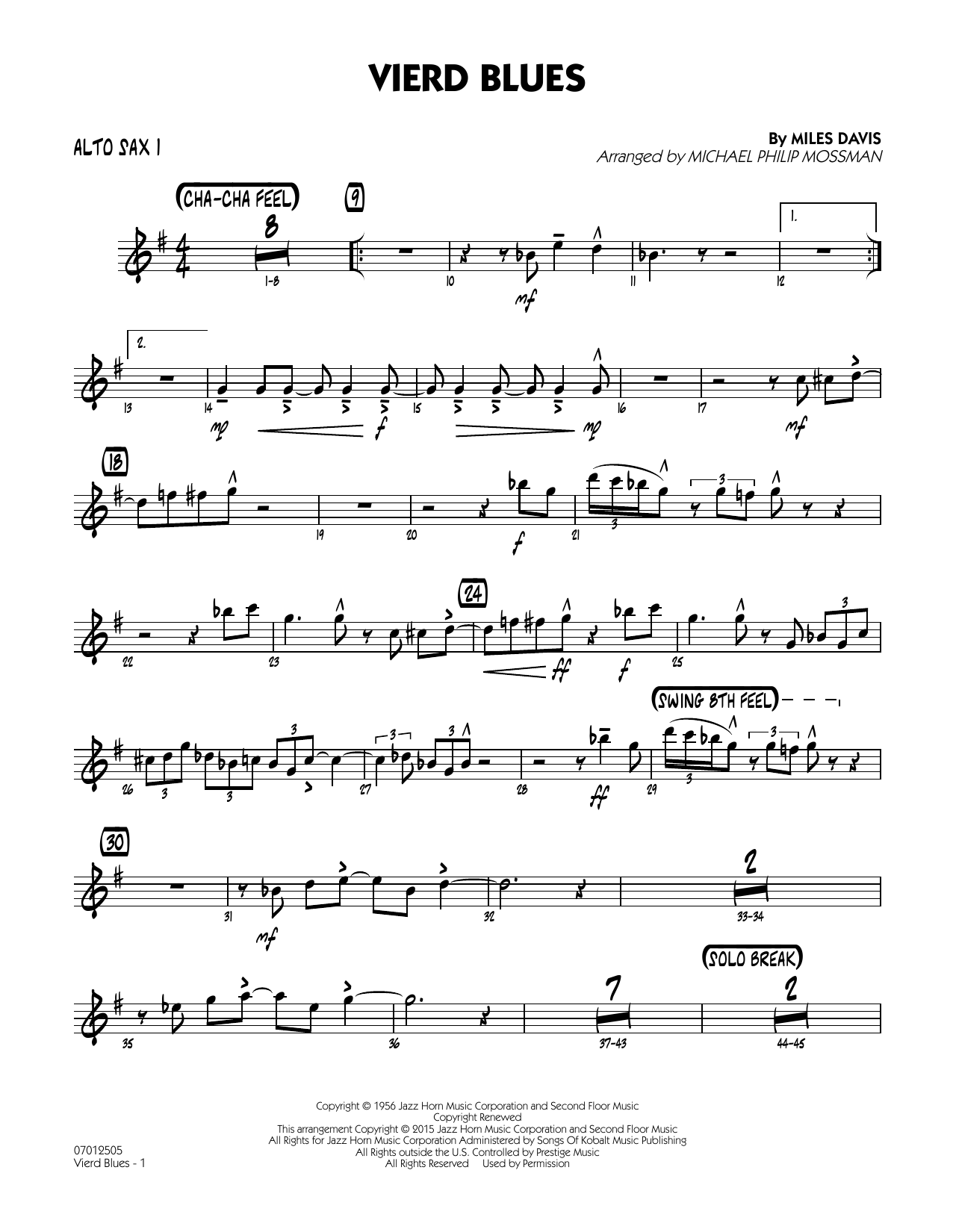 Michael Philip Mossman Vierd Blues - Alto Sax 1 sheet music notes and chords arranged for Jazz Ensemble