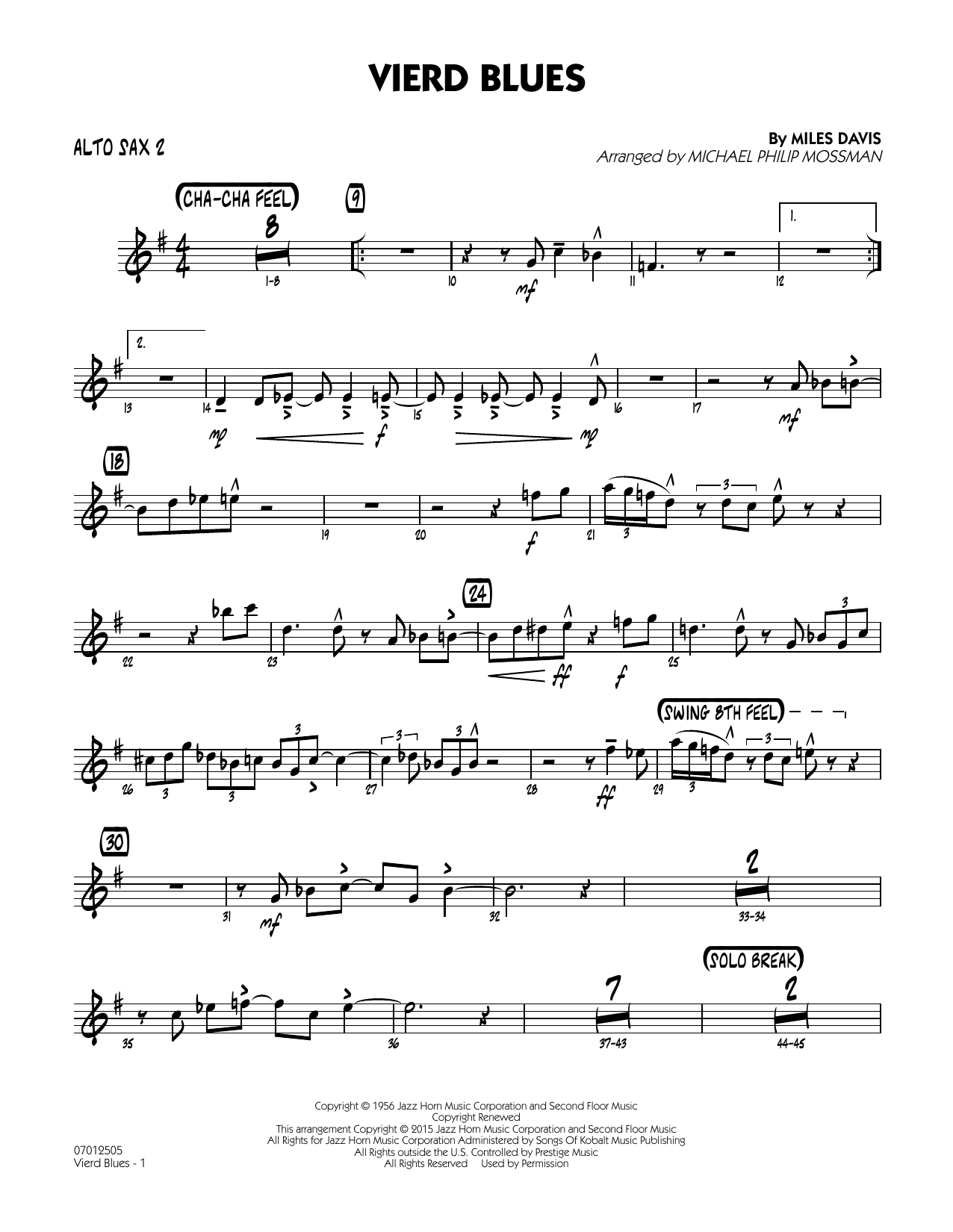 Michael Philip Mossman Vierd Blues - Alto Sax 2 sheet music notes and chords arranged for Jazz Ensemble
