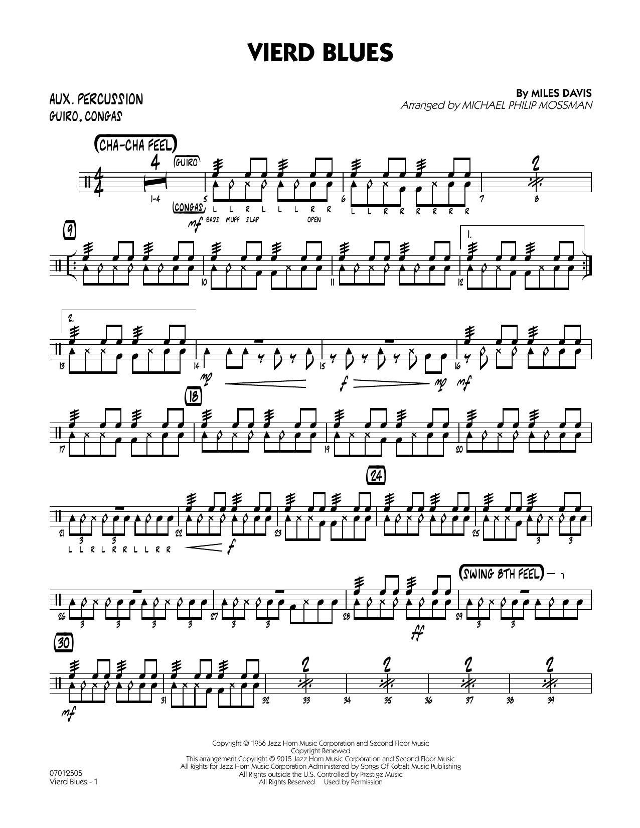 Michael Philip Mossman Vierd Blues - Aux Percussion sheet music notes and chords arranged for Jazz Ensemble