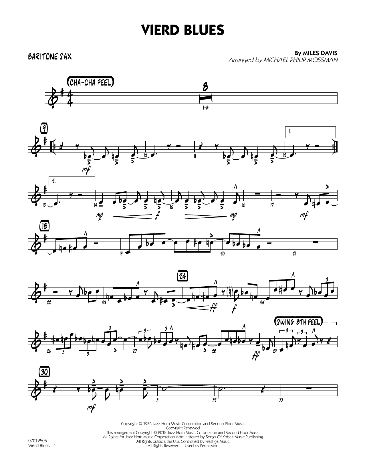 Michael Philip Mossman Vierd Blues - Baritone Sax sheet music notes and chords arranged for Jazz Ensemble